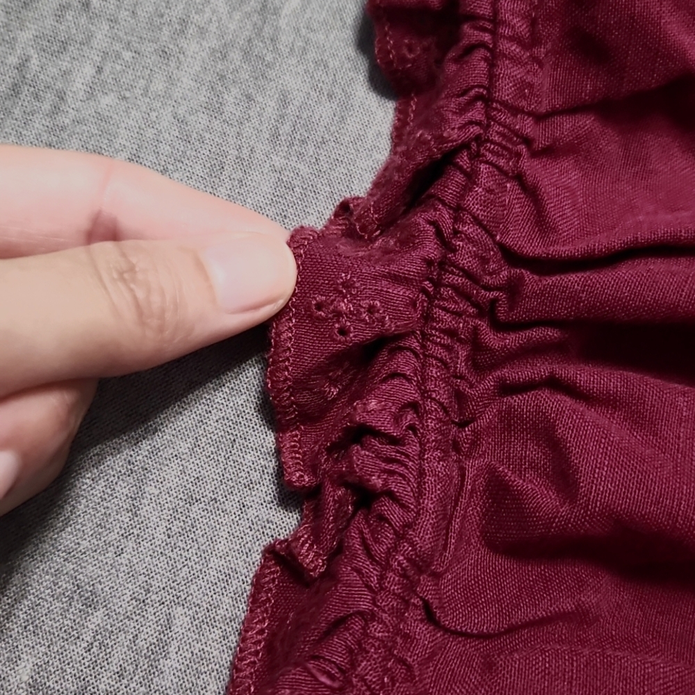LAUREN CONRAD Crop V-Neck Balloon 3/4 Sleeve Plum Purple Lacey Peasant Blouse - Picture 8 of 10